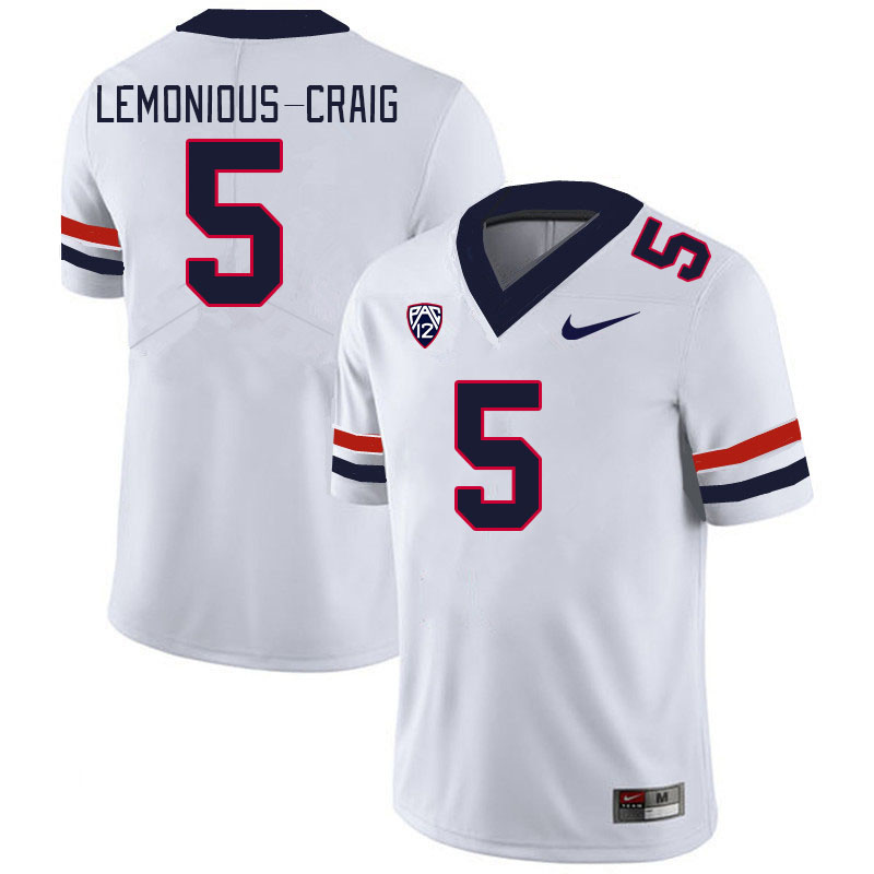 Men #5 Montana Lemonious-Craig Arizona Wildcats College Football Jerseys Stitched Sale-White